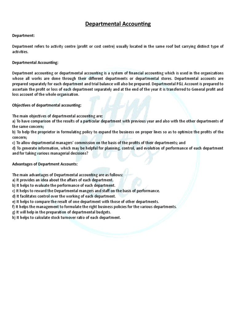 Departmental Accounting Meaning Objectives Advantages PDF