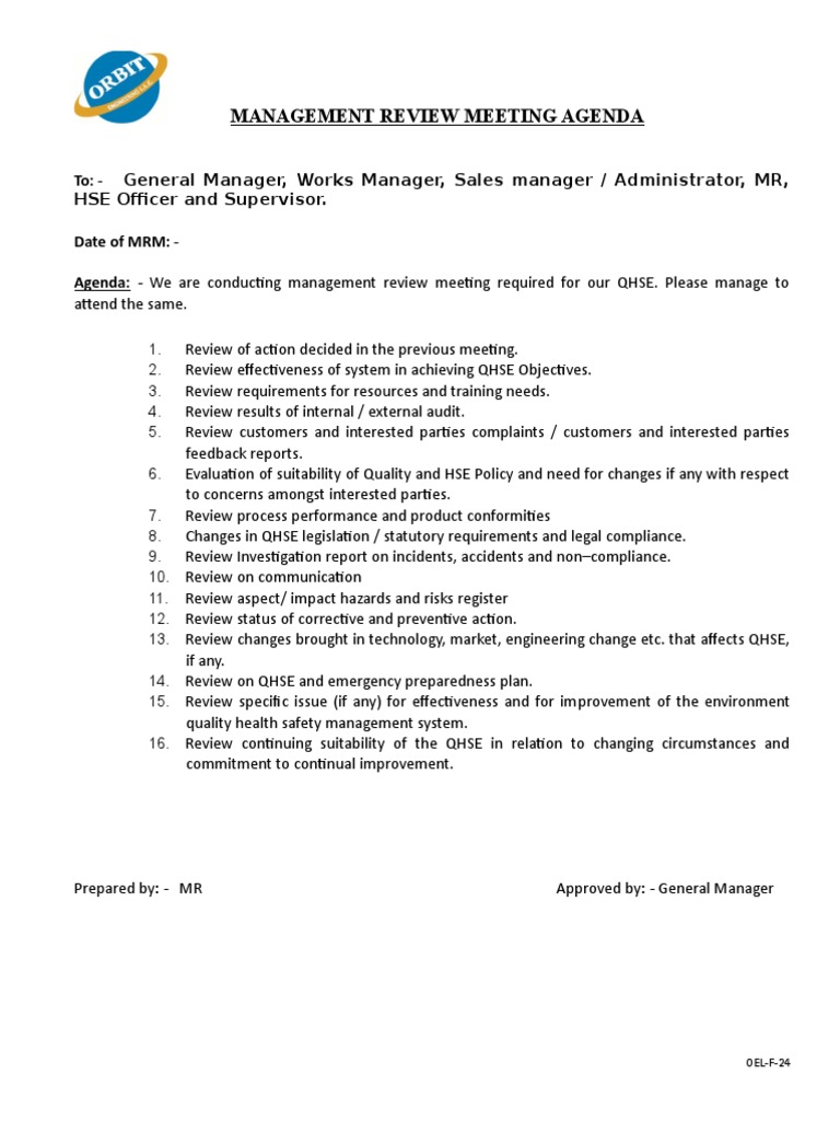 Management Review Meeting Agenda | PDF | Business