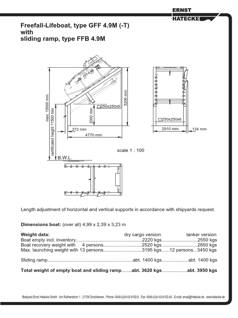 Freefall-Lifeboat, Type GFF 4.9M (-T) With Sliding Ramp, Type FFB 4.9M ...