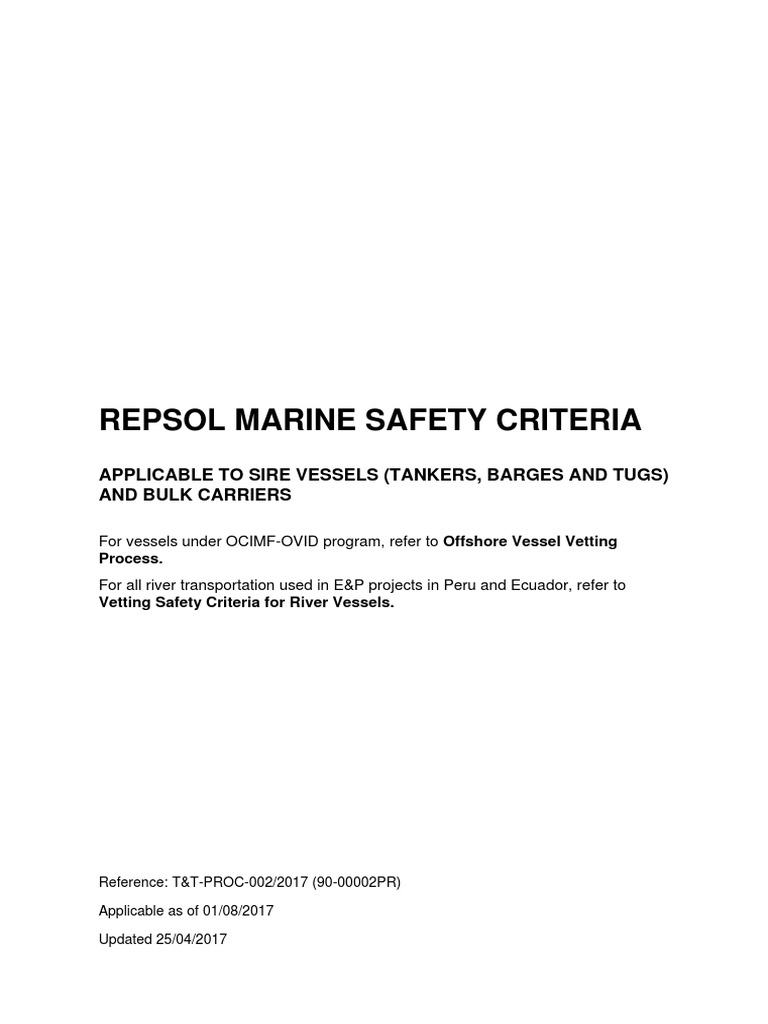Repsol Marine Safety Criteria for Vessels | PDF | Oil Tanker | Tonnage