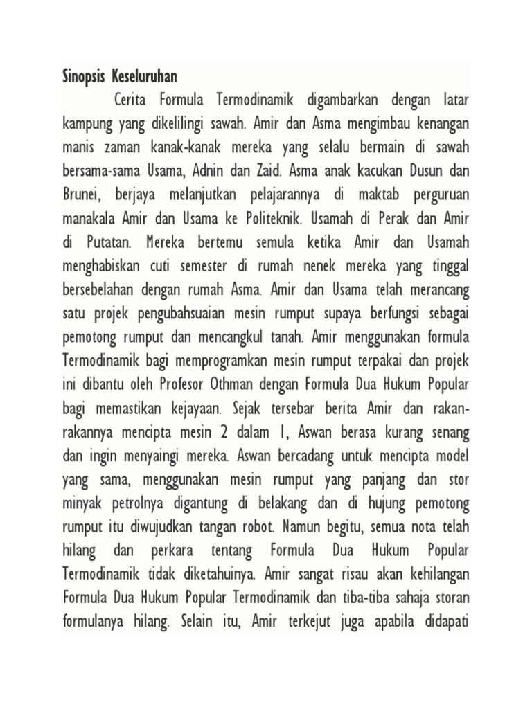 Sinopsis Keseluruhan Tentang Novel Fomula Termodinamik Pdf