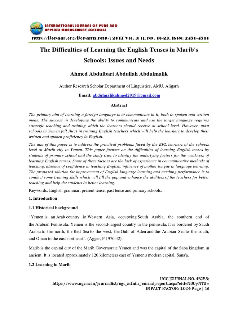 The Difficulties of Learning The English Tenses in Marib's Schools ...