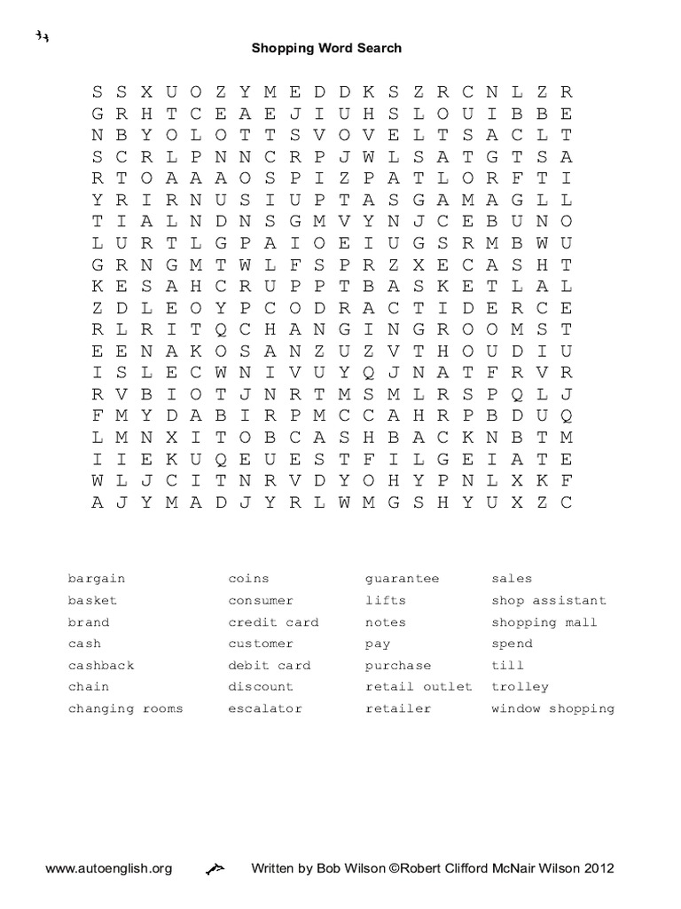 Shopping Word Search | PDF
