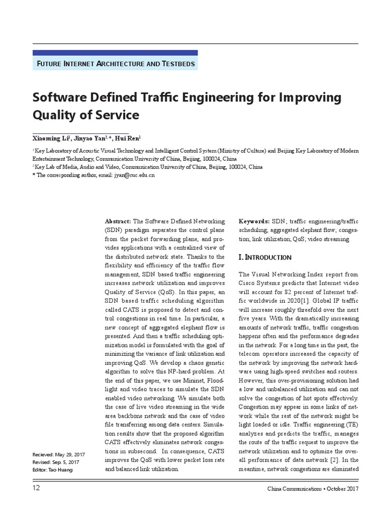 Software Defined Traffic Engineering For Improving QoS | PDF | Quality ...