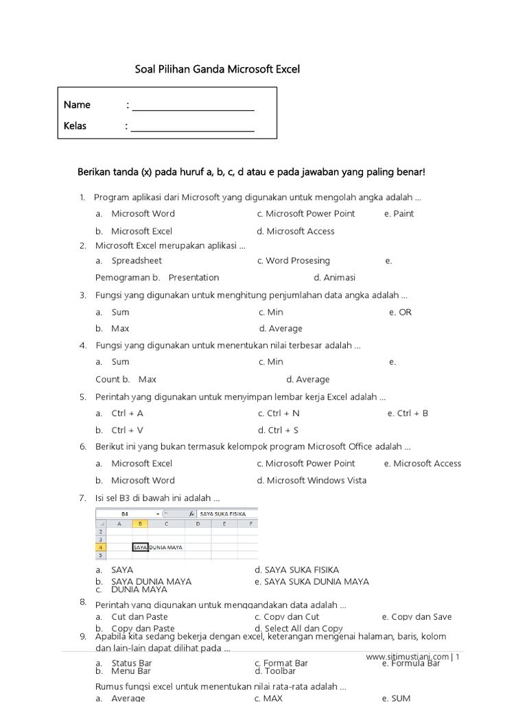 Soal Microsoft Excel 2007 Pilihan Ganda Dan Jawabannya Rasanya