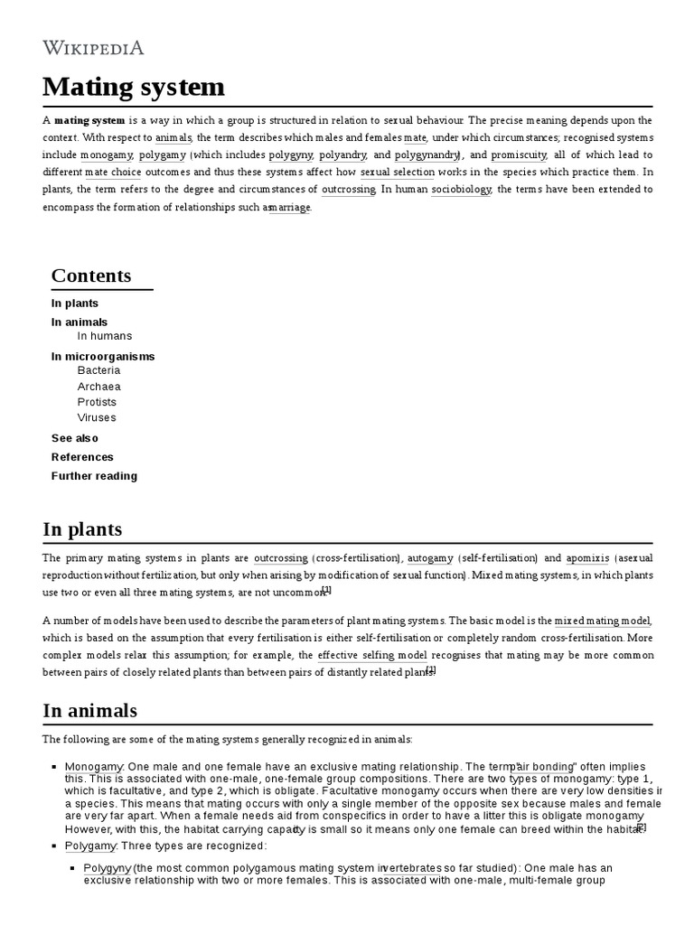 Mating System Pdf Transformation Genetics Mating