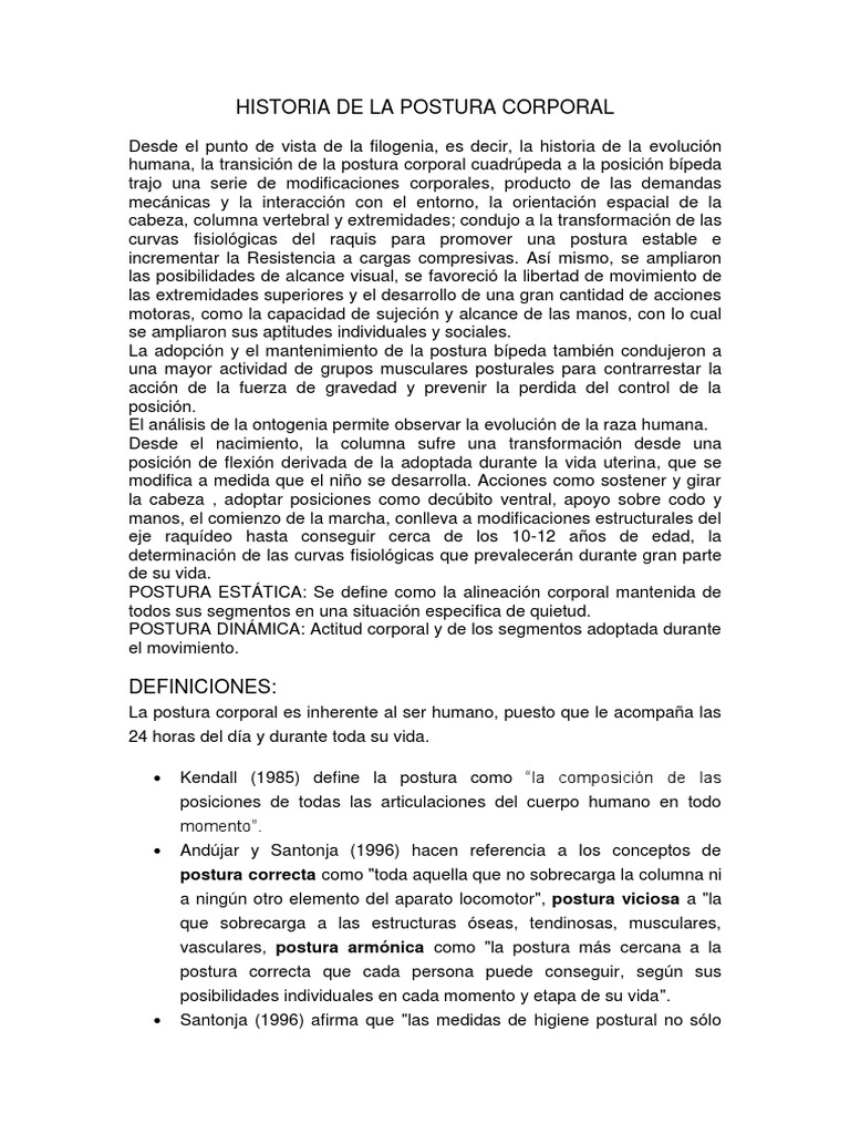 Historia de La Postura Corporal | PDF | Bipedalismo | La columna vertebral