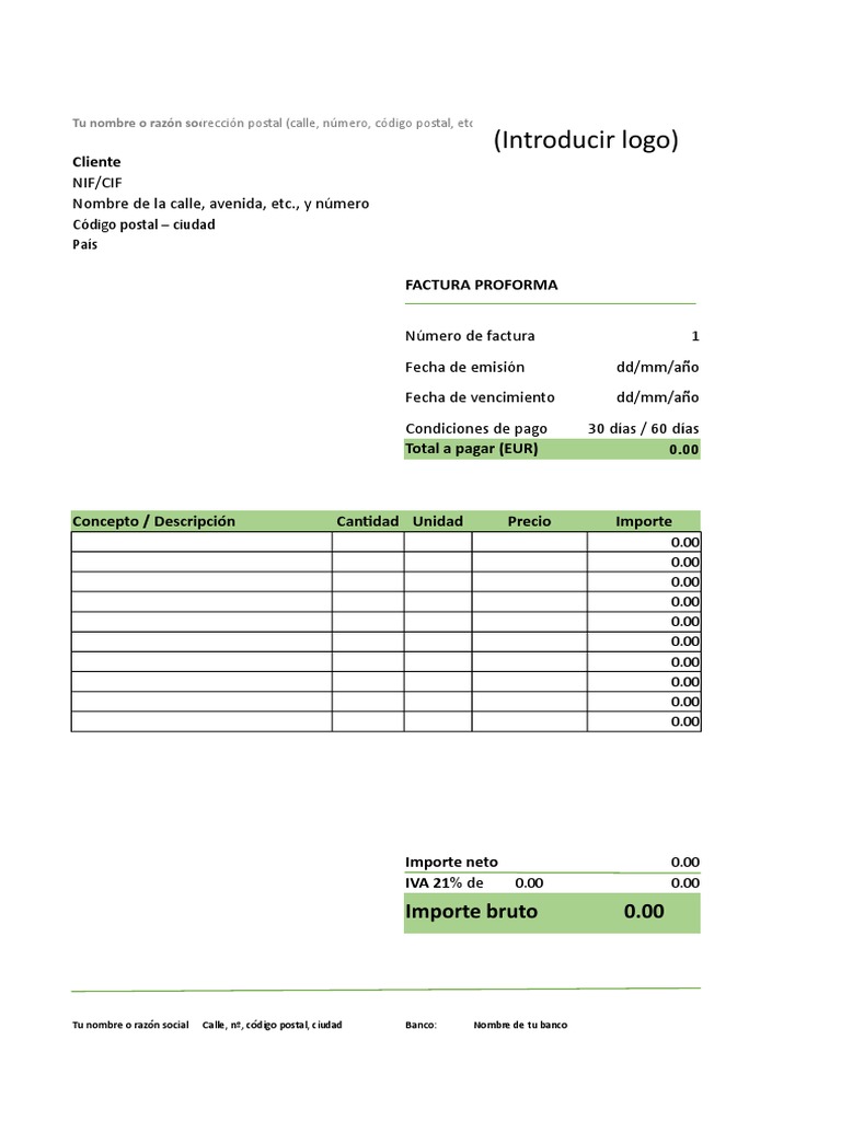 Factura proforma en excel negocios riset