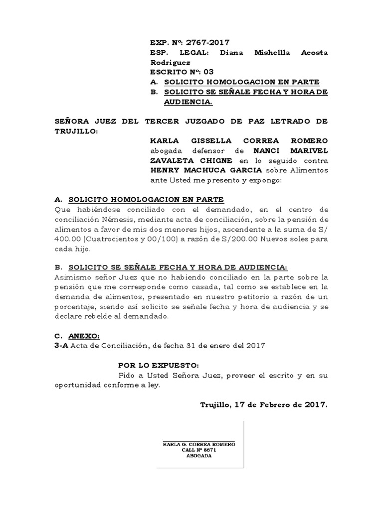 Escrito de Homologacion
