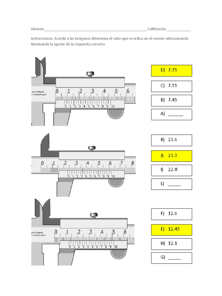 Test de Lectura de Pie de Rey PDF