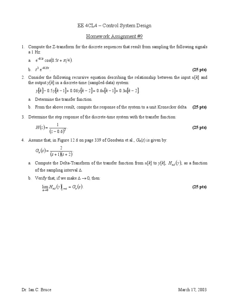 EE 4CL4 - Control System Design Homework Assignment #9: K U K U K y K y ...