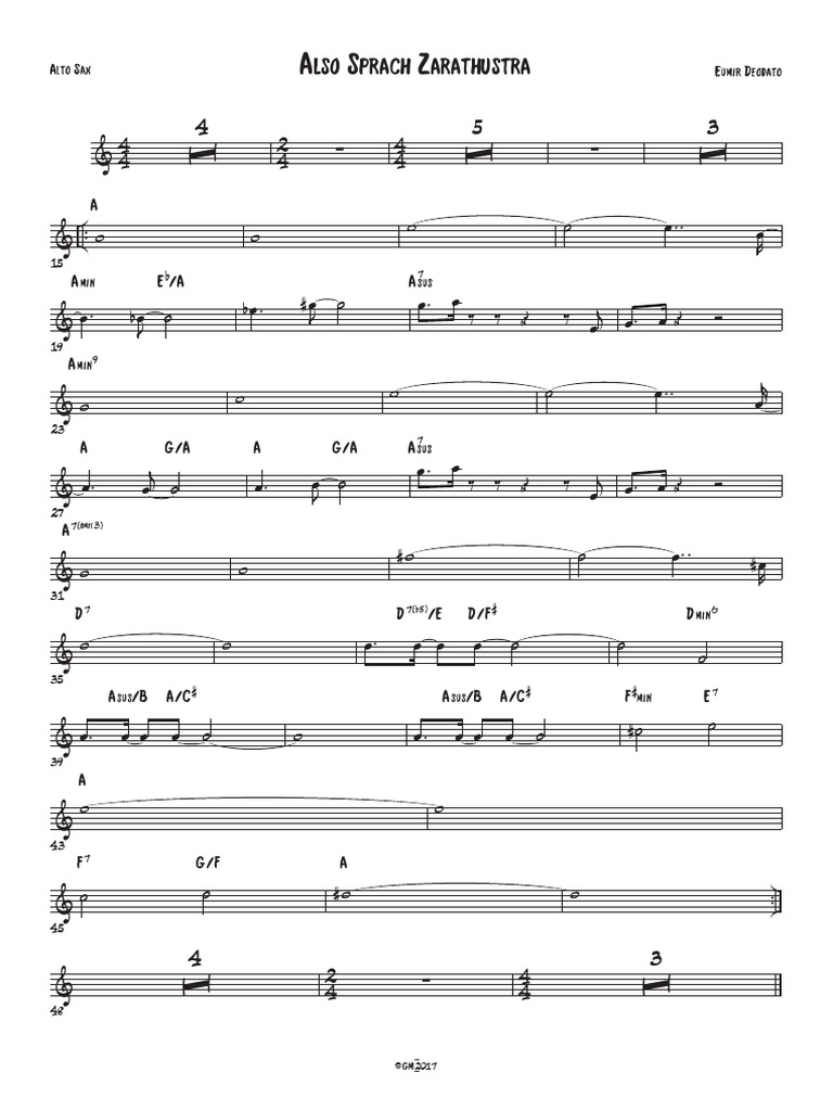 Also Sprach Zarathustra 5 Fiati Alto Sax