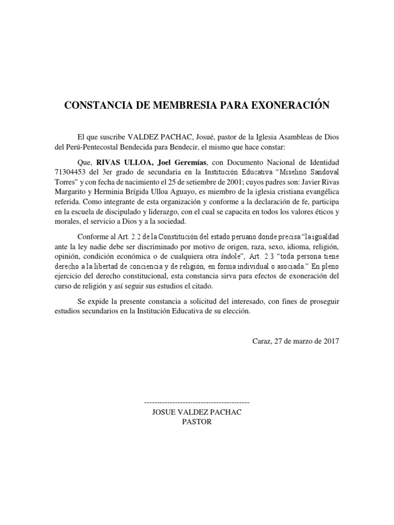 Constancia de membresia