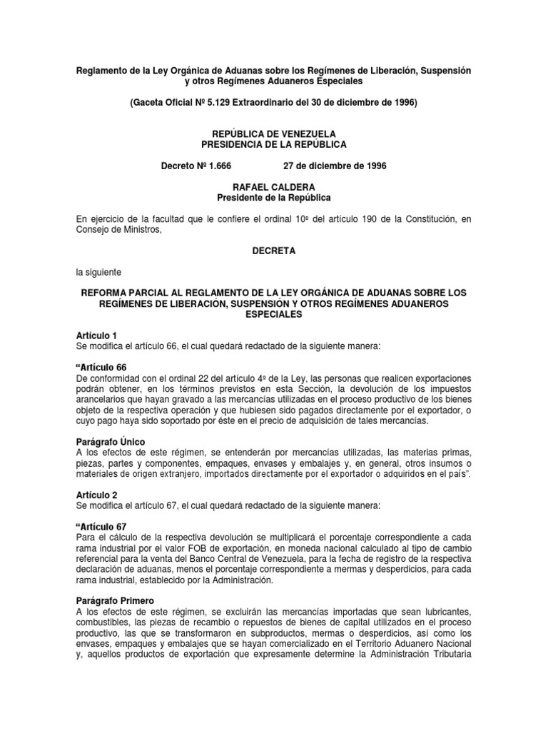 Reglamento de Aduanas en Venezuela | PDF | aduana | Diplomacia