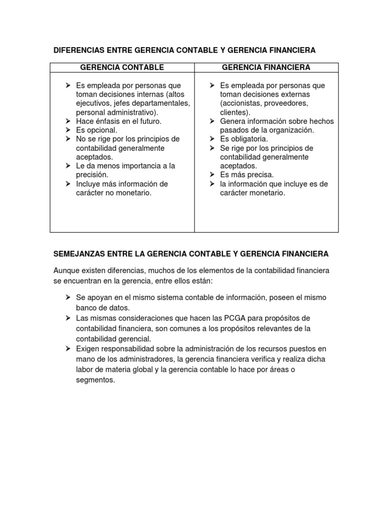 Diferencias Entre Gerencia Contable y Gerencia Financiera | PDF