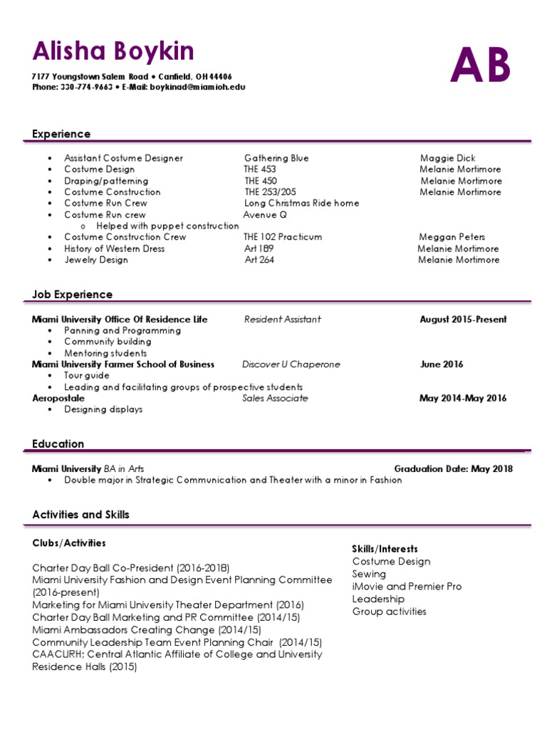 Costume Resume | PDF | Softlines (Retail) | Clothing