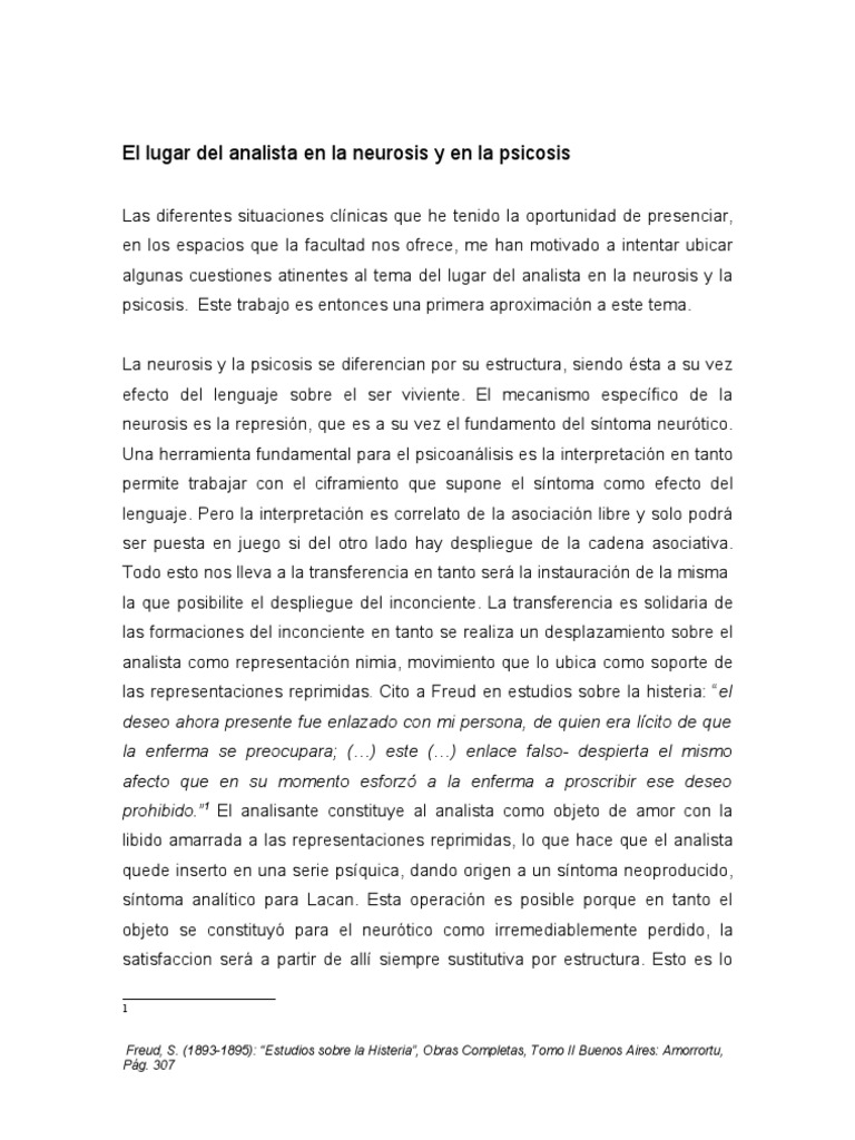 El rol del analista en neurosis y psicosis | PDF | Neurosis | Jacques Lacan