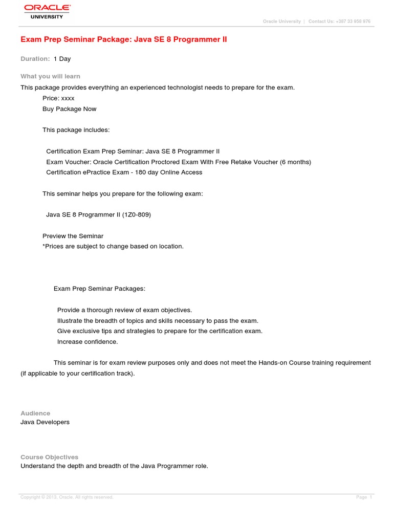 Exam Prep Seminar Package Java SE 8 Programmer II | PDF | Method ...