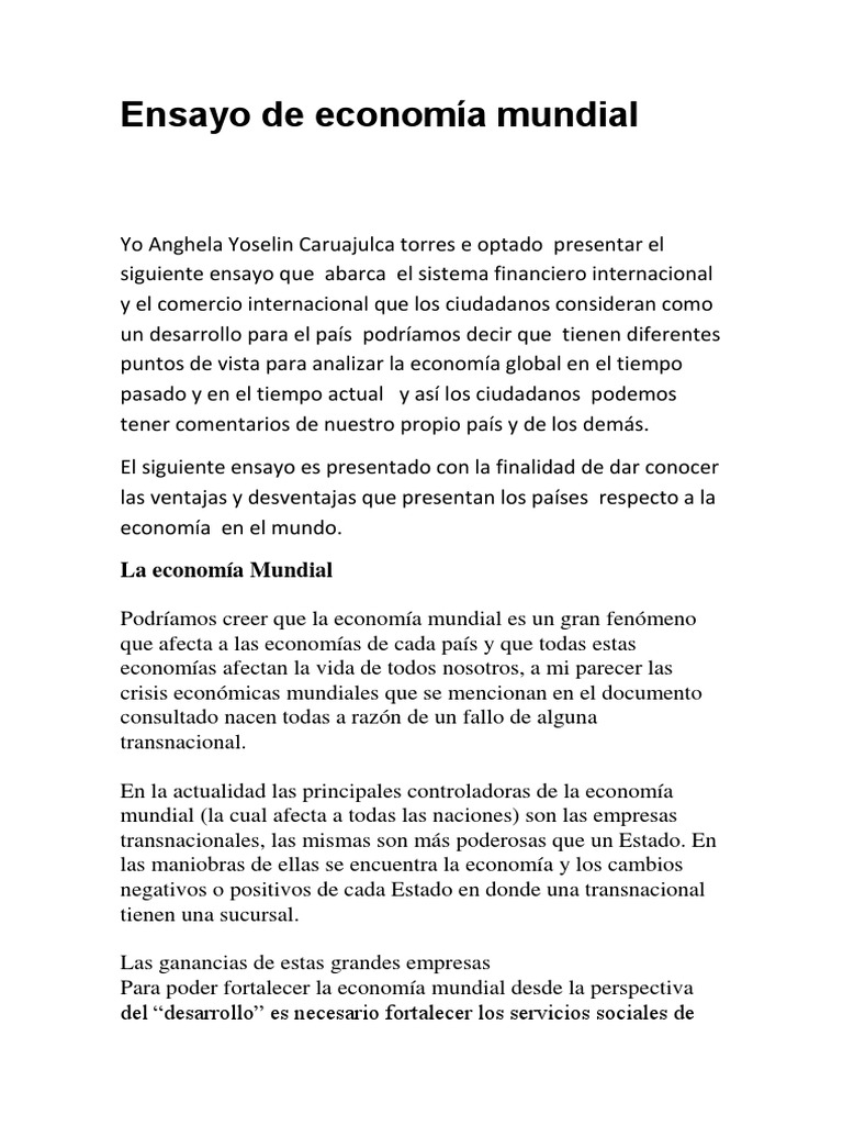 Ensayo de Economía Mundial Sistema financiero Globalización