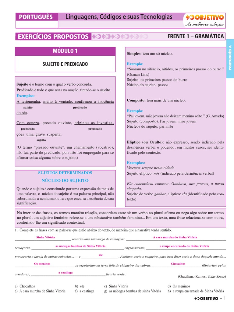 #Assuntos de Língua Portuguesa - Gramática - Apostilas Objetivo PDF ...
