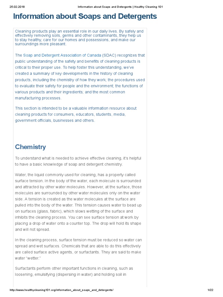 Information About Soaps and Detergents Healthy Cleaning 101 PDF