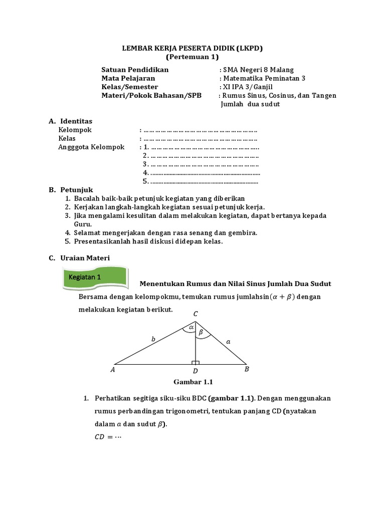 LKS Rumus Jumlah Dan Selisih Dua Sudut