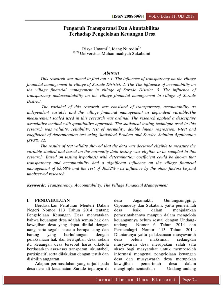 6 Pengaruh Transparansi Dan Akuntabilitas Terhadap Pengelolaan Keuangan Desa