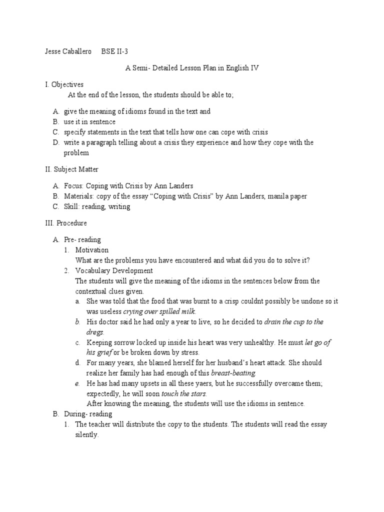 Semi Detailed Lesson Plan