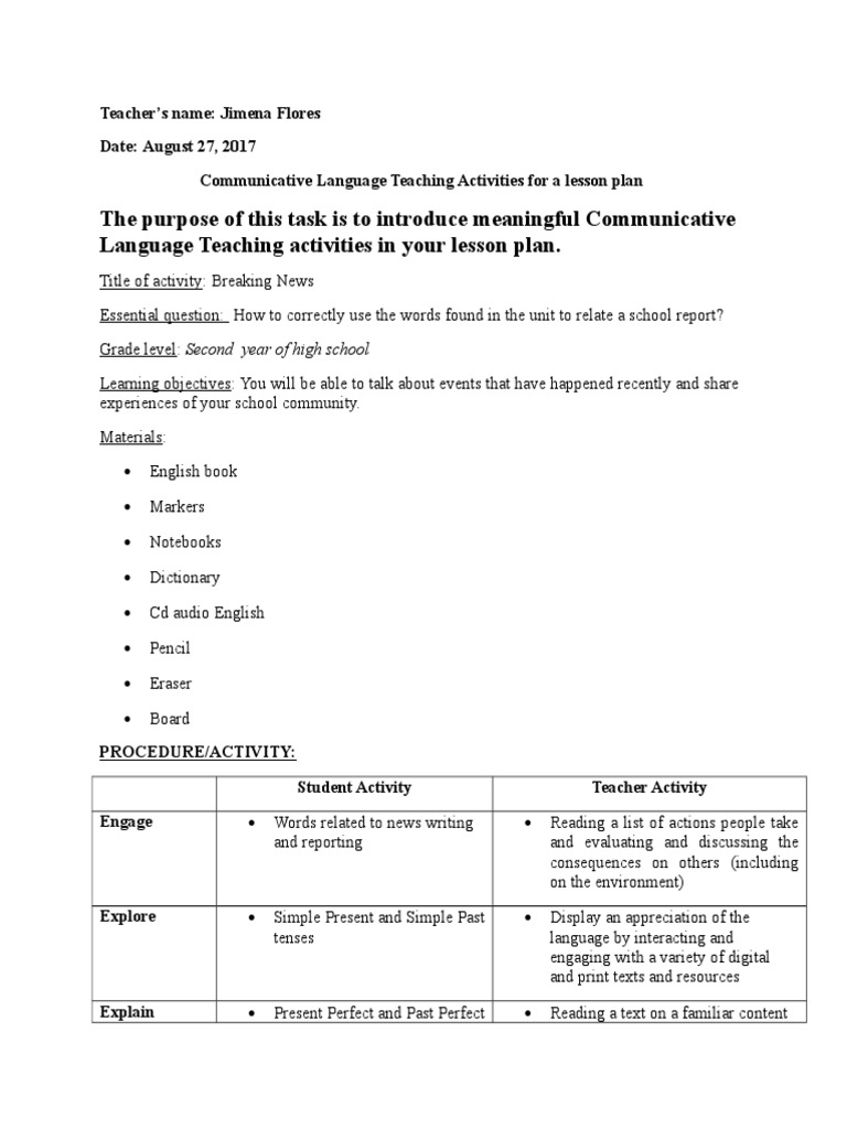Communicative Lesson Plan for English | PDF | Language Education ...
