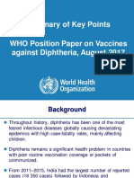Summary of Key Points WHO Position Paper On Vaccines Against Diphtheria, August 2017