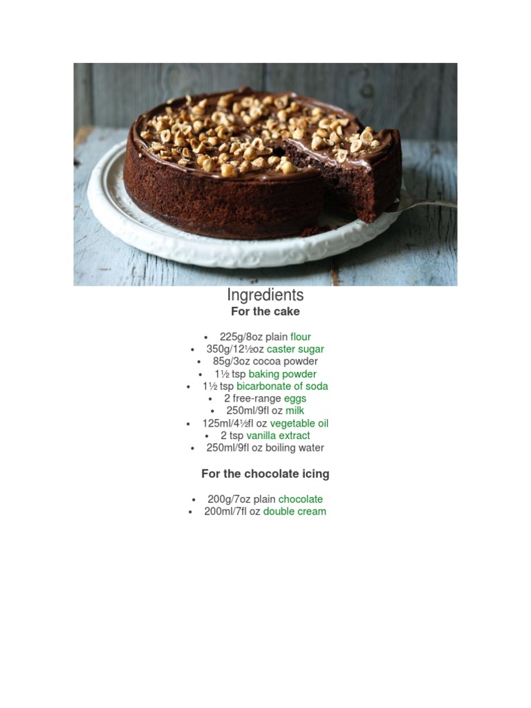 Chocolate Cake Recipe with Icing | PDF