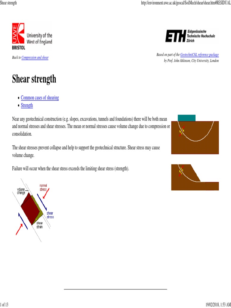 Shear Strength: Common Cases of Shearing Strength | PDF | Stress ...