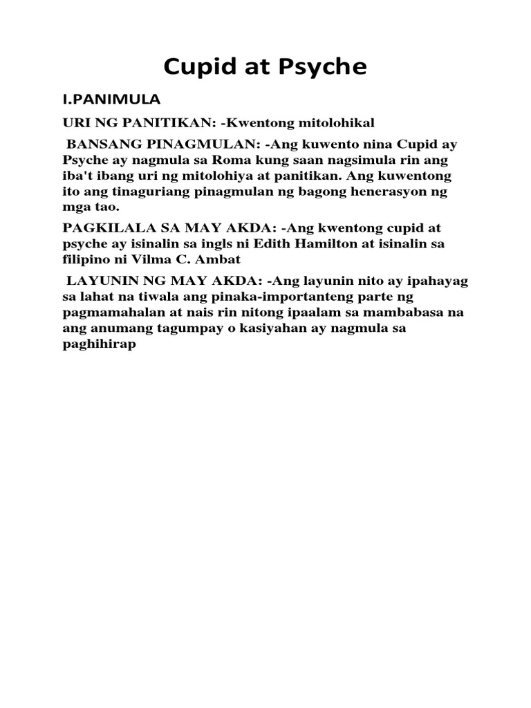 Cupid And Psyche Story Tagalog