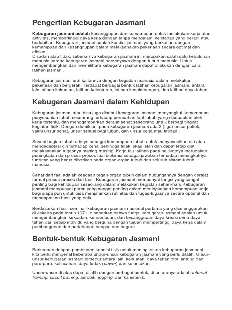 Berikut Yang Tidak Termasuk Unsur Unsur Latihan Kebugaran Jasmani
