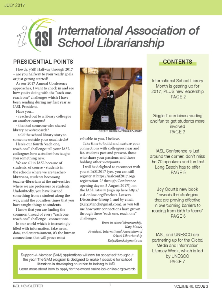 IASL 2017 Conference Updates and Goals | PDF | Library Science | School ...
