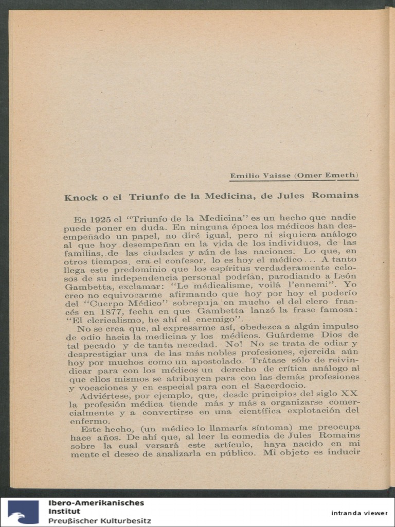 Knock o El Triunfo de La Medicina de Jules Romains PDF