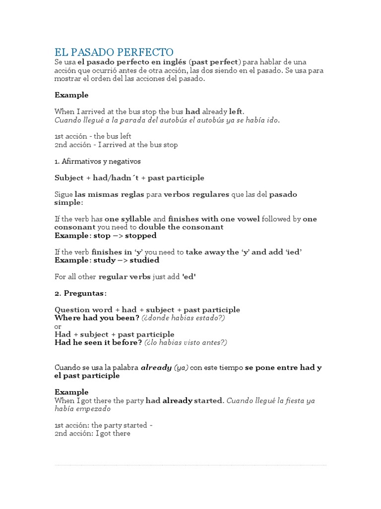 Uso y reglas del pasado perfecto | PDF