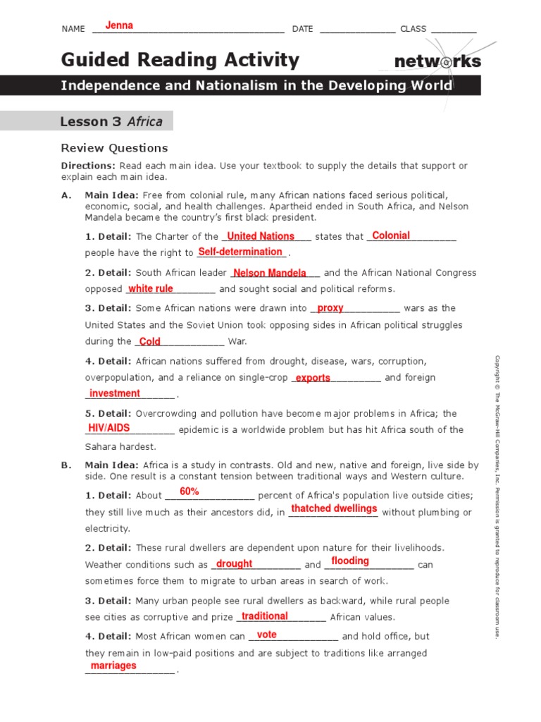 Guided Reading Activity Political Parties Lesson 3 Answer Key