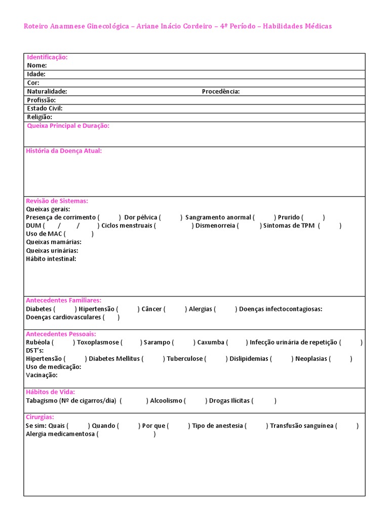Anamnese Completa PDF, PDF, Menstruação
