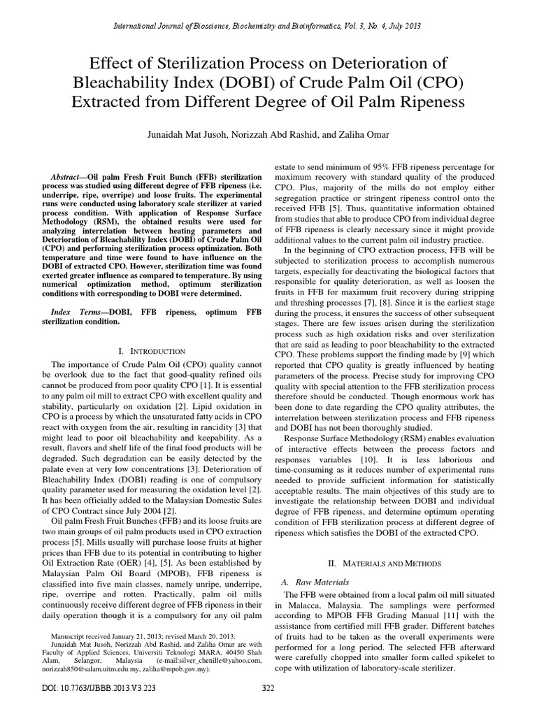 Effect of Sterilization Process On Deterioration of Bleachability Index ...