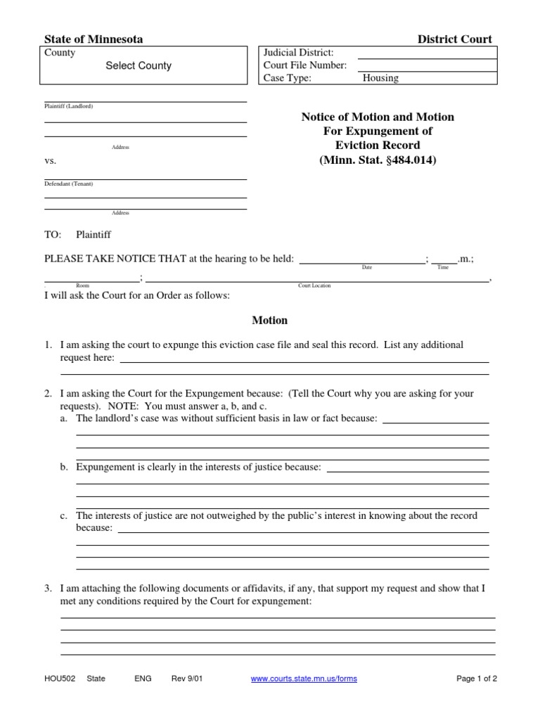 Motion for Eviction Record Expungement | PDF | Eviction | Notary Public