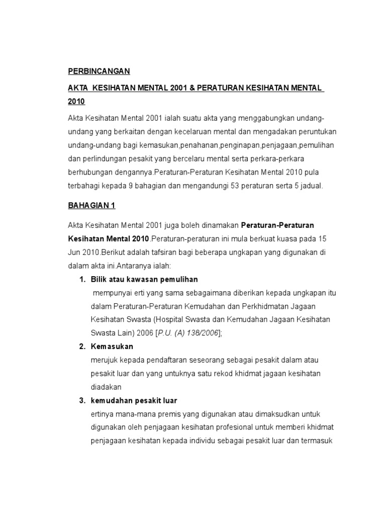 Medikolegal Dalam Psikiatri Akta Kesihatan Mental 2001 Perbincangan Pdf