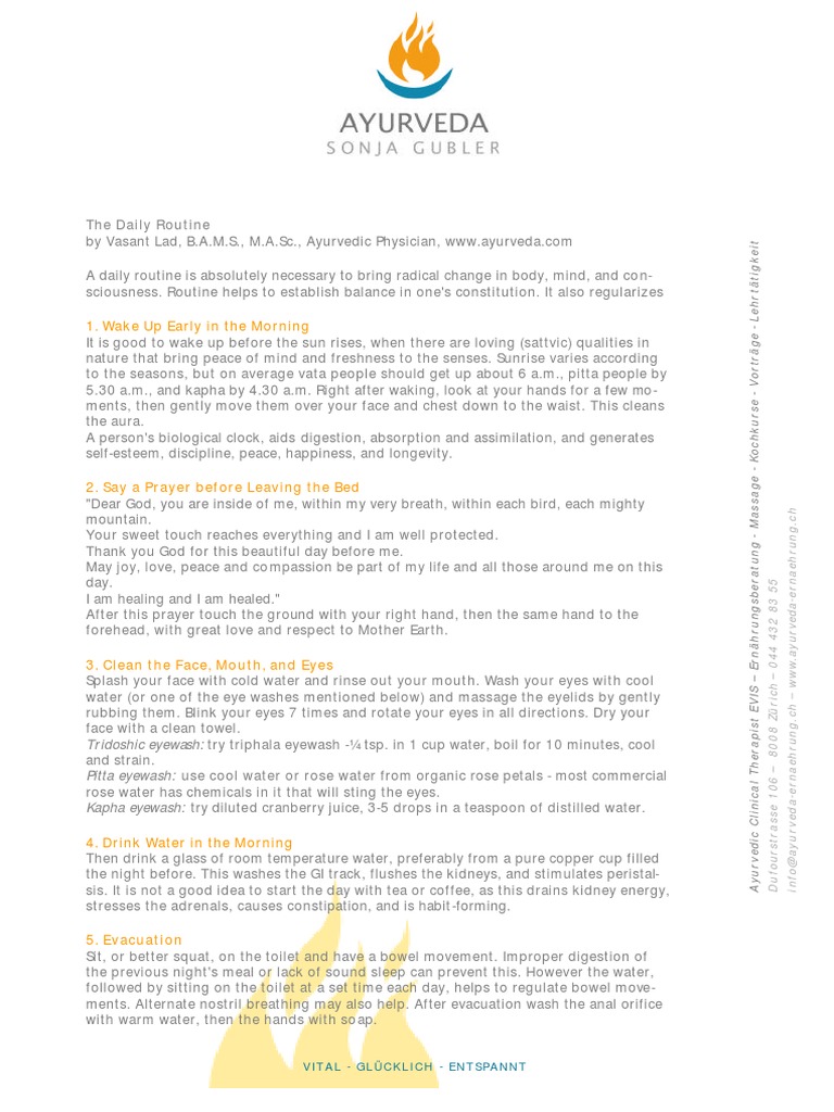 Dinacarya Vasant Lad PDF Ayurveda Water