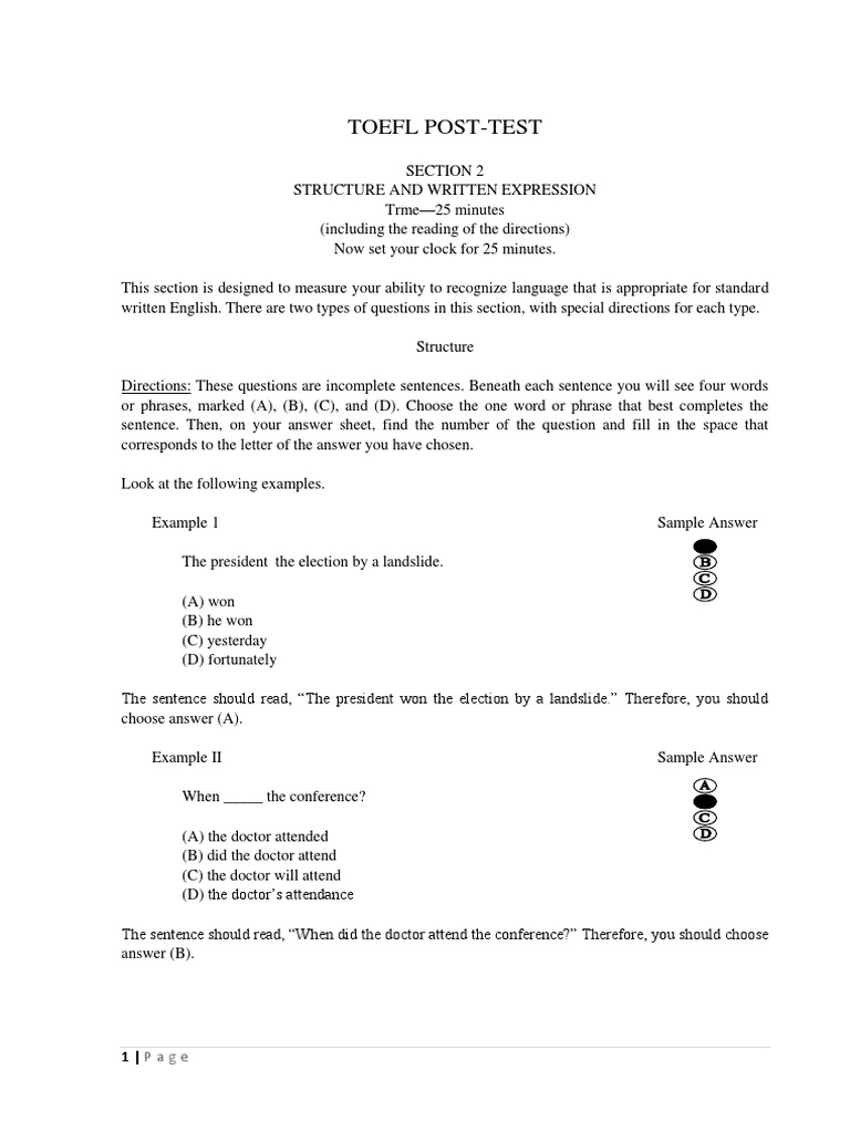 Structure Written Expression Post Test Phrase Sentence Linguistics