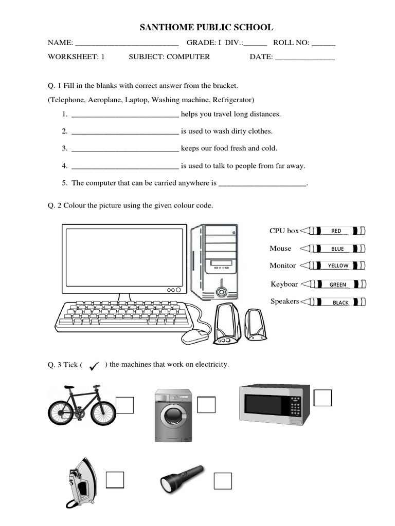 Grade 1 Computer Parts Worksheet | PDF | Computers | Technology ...