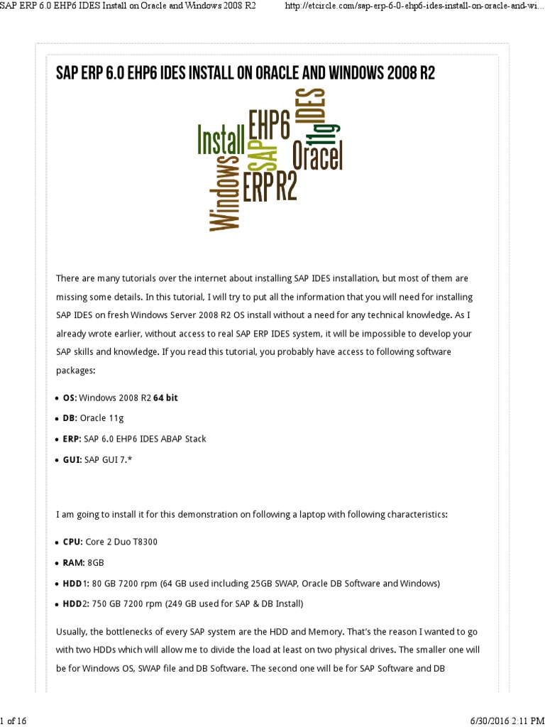 SAP EHP6 IDES Installation Guide | PDF | Oracle Database | Installation ...