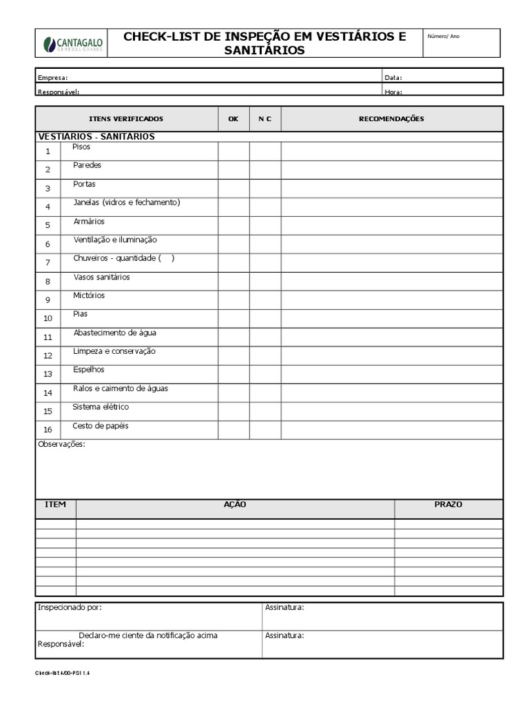 Check-list de Inspeção em Vestiários | PDF