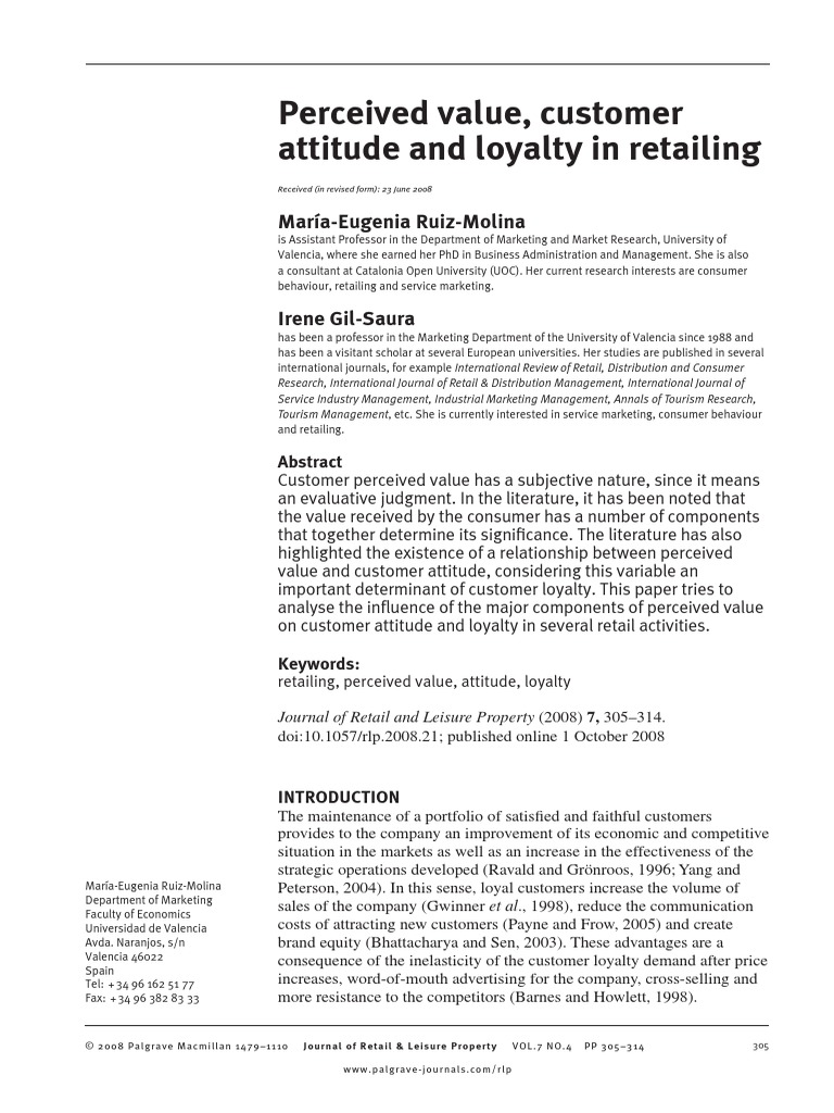 Perceived Value, Customer Attitude and Loyalty in Retailing | PDF ...