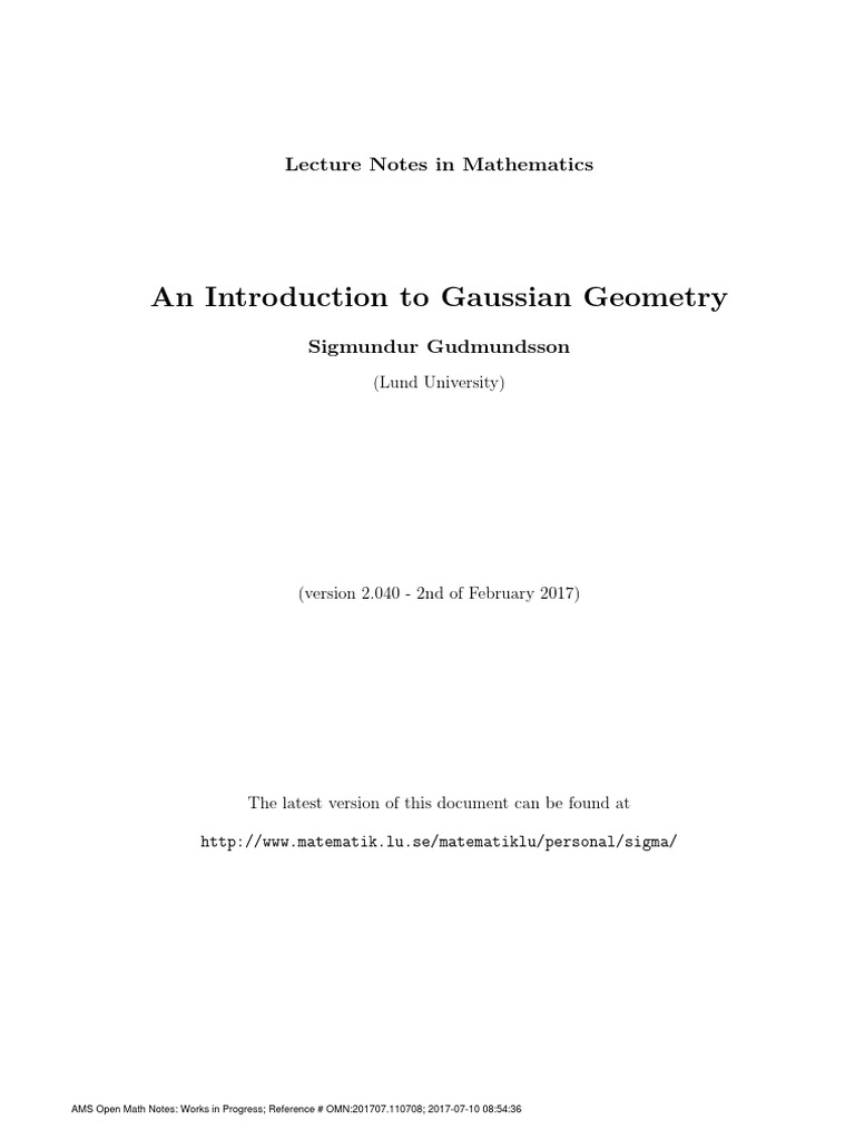 Introduction to Gaussian Geometry | PDF | Curvature | Curve