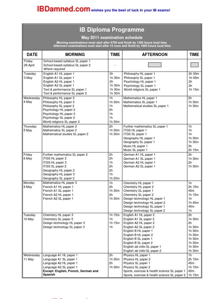 IB Diploma Exam Schedule 2011 | PDF | Academia | Science